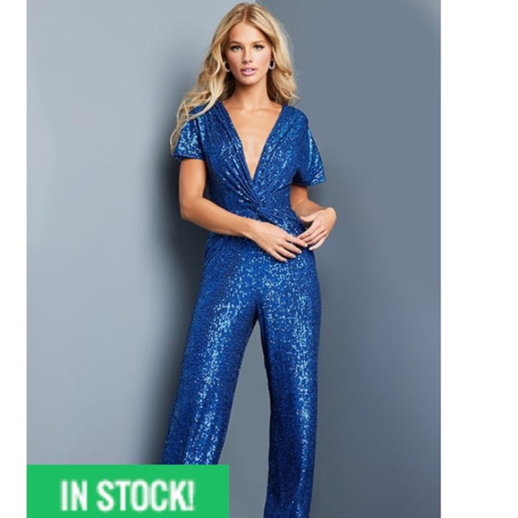 Jovani Sparkling Navy Jumpsuit - Picture 2 of 2